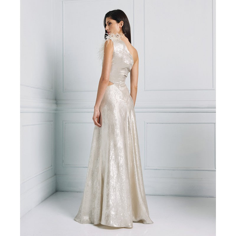 Access Fashion One-Shoulder Long Dress With Feathers
