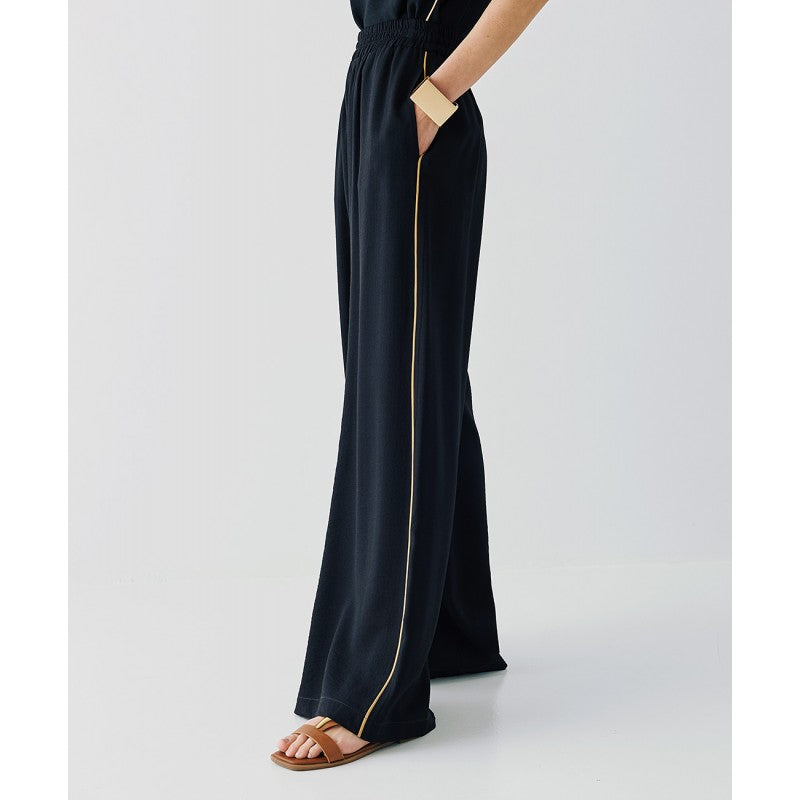 Access Fashion Black Wide Leg Trousers With Gold Piping