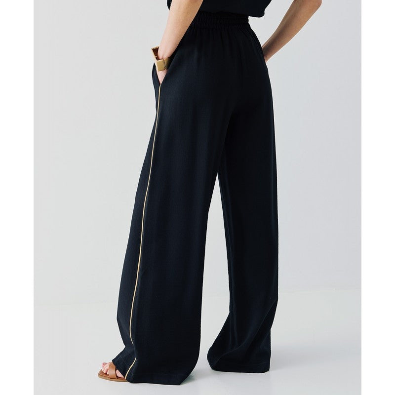 Access Fashion Black Wide Leg Trousers With Gold Piping