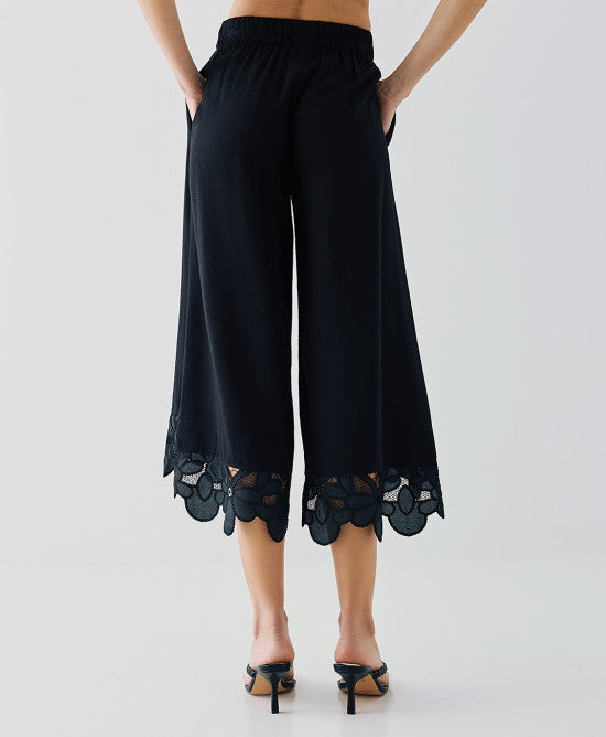 Access Fashion Black Lace Hem Cropped Trouser