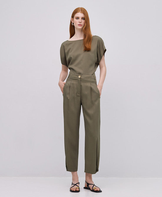 Access Fashion High Waisted Slouchy Green Trousers