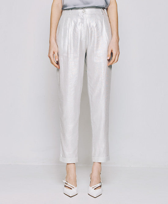 Access Fashion Metallic Silver Trousers With Sequin Detailing on Pocket
