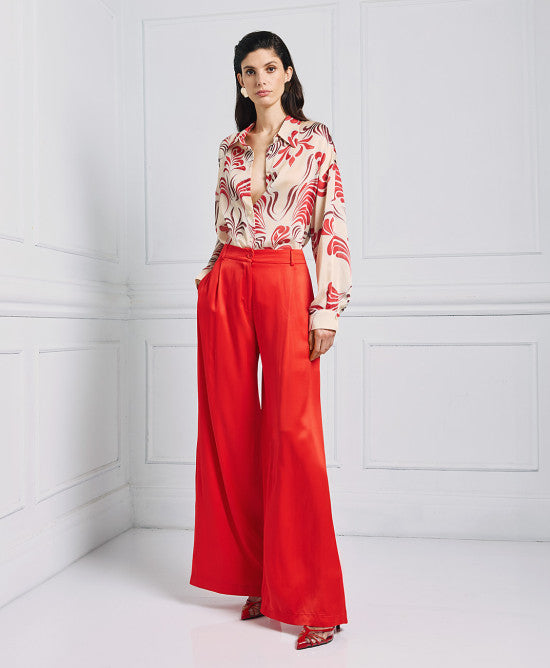Access Fashion Satin Red Trousers