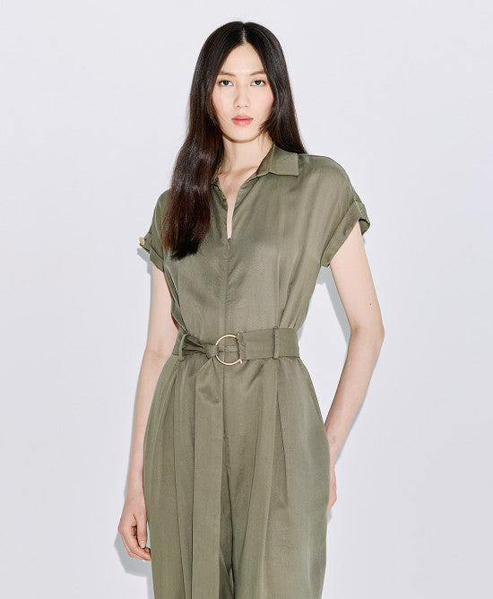 Access Fashion Olive Jumpsuit With Front Zipper