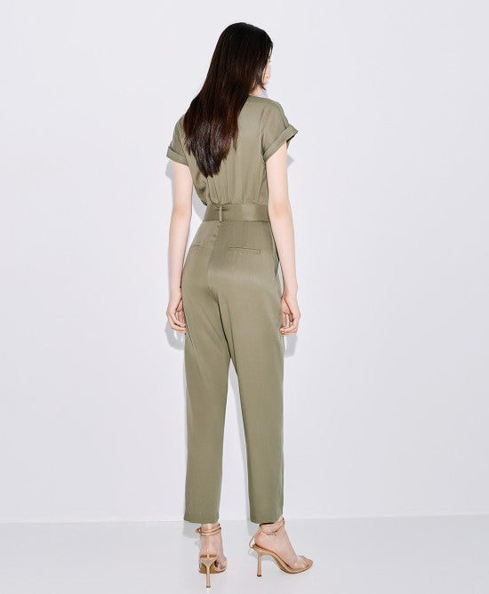 Access Fashion Olive Jumpsuit With Front Zipper