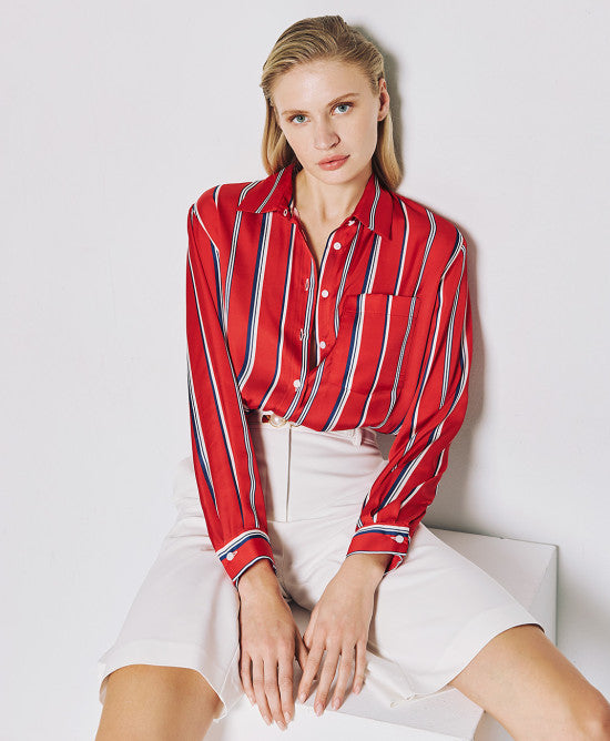 Access Fashion Satin Striped Red Shirt