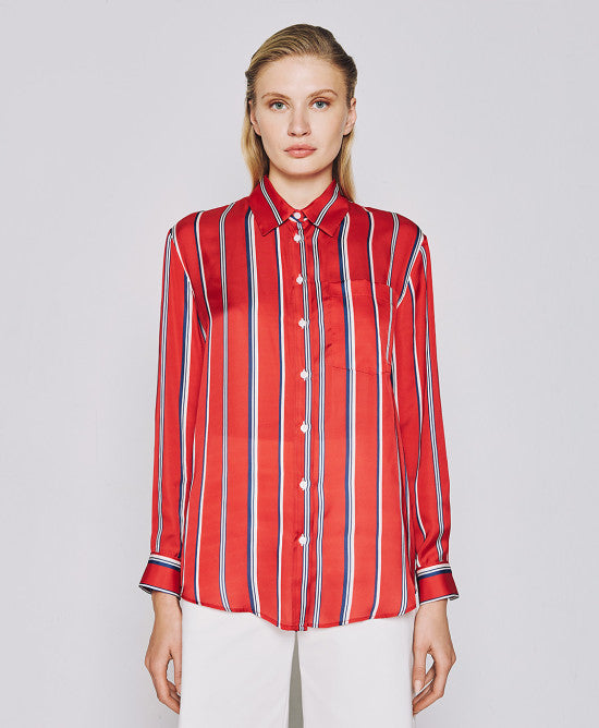 Access Fashion Satin Striped Red Shirt