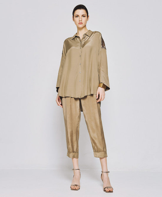 Access Fashion Olive Shirt With Sequins