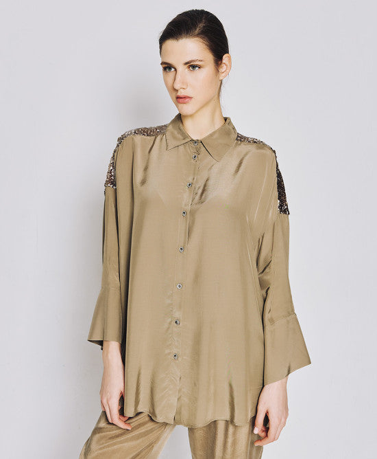 Access Fashion Olive Shirt With Sequins
