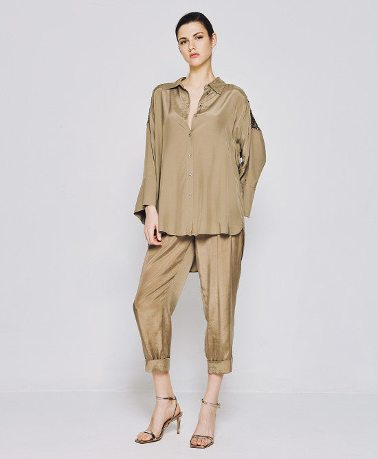 Access Fashion Olive Shirt With Sequins