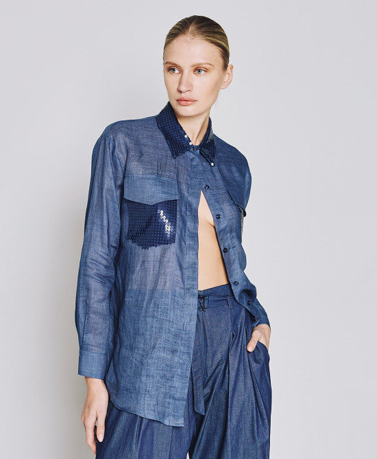 Access Fashion Navy Shirt With Sequin Details