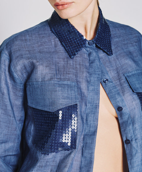 Access Fashion Navy Shirt With Sequin Details