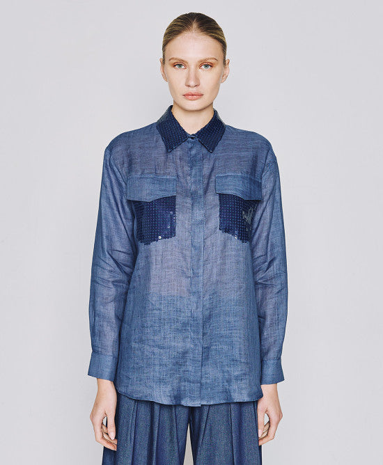 Access Fashion Navy Shirt With Sequin Details