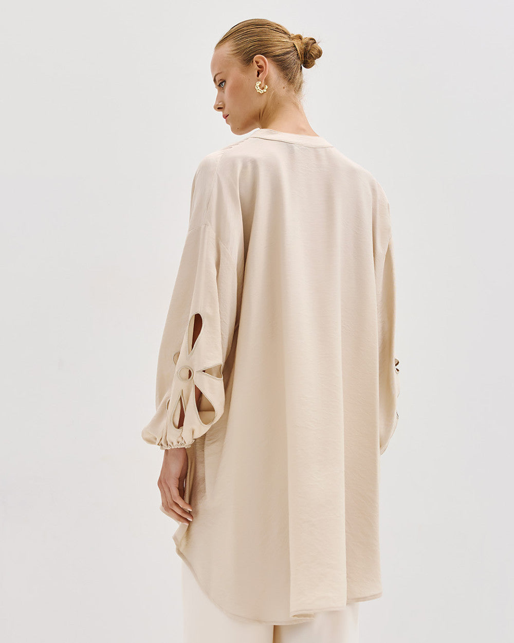 Access Fashion Asymmetrical Sand Shirt With Cut Out.