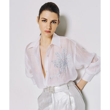Access Fashion White Shirt With Embriodery Sequins