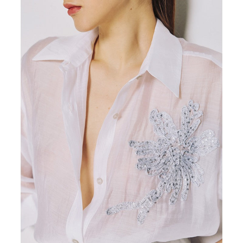 Access Fashion White Shirt With Embriodery Sequins