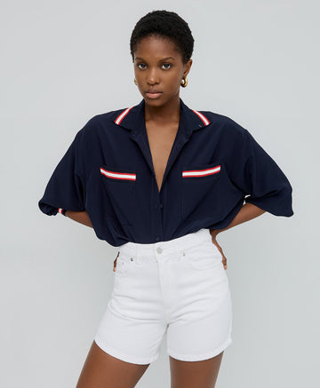 Access Fashion Navy Shirt With With Ribbed Details