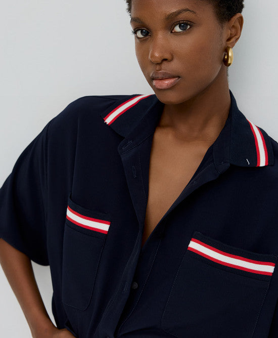 Access Fashion Navy Shirt With With Ribbed Details