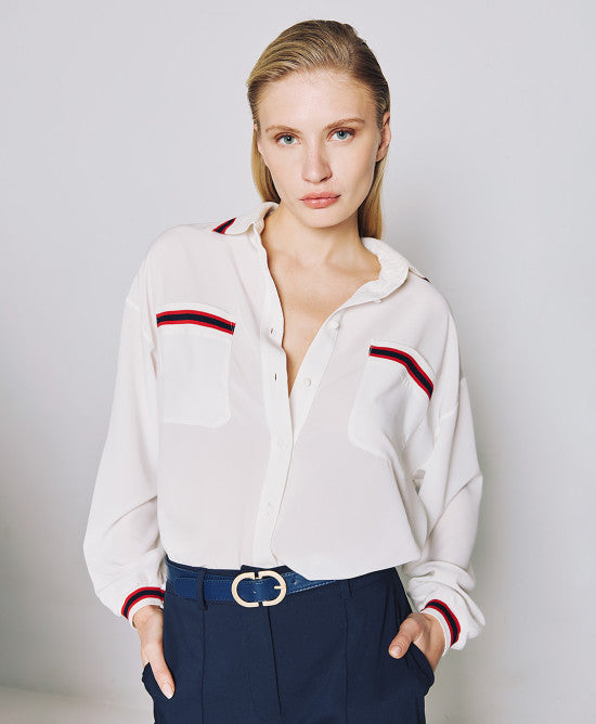 Access Fashion White Shirt With Ribbed Details