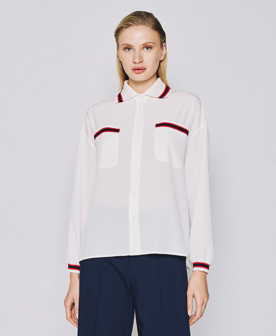 Access Fashion White Shirt With Ribbed Details