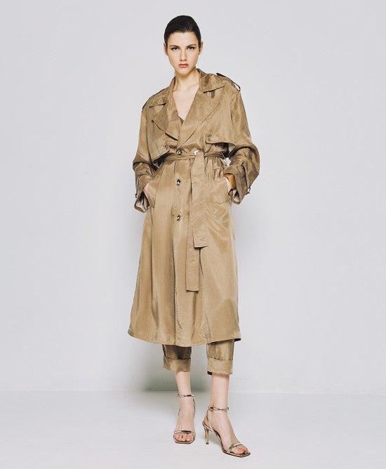Access Fashion Olive Double-Breasted Trench Coat