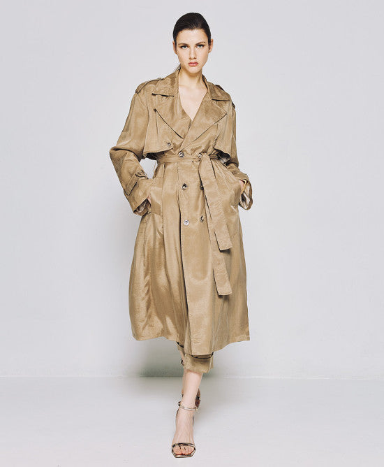 Access Fashion Olive Double-Breasted Trench Coat