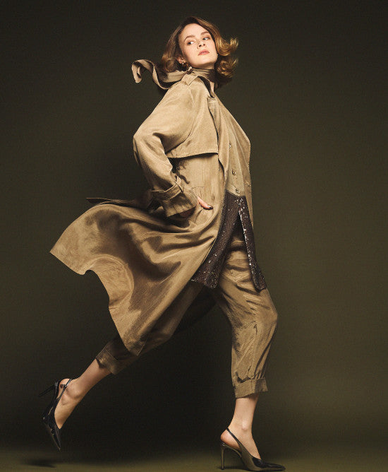 Access Fashion Olive Double-Breasted Trench Coat
