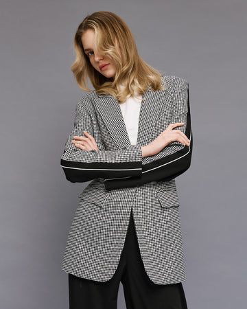 Access Fashion Black and Houndstooth Front Piping Blazer