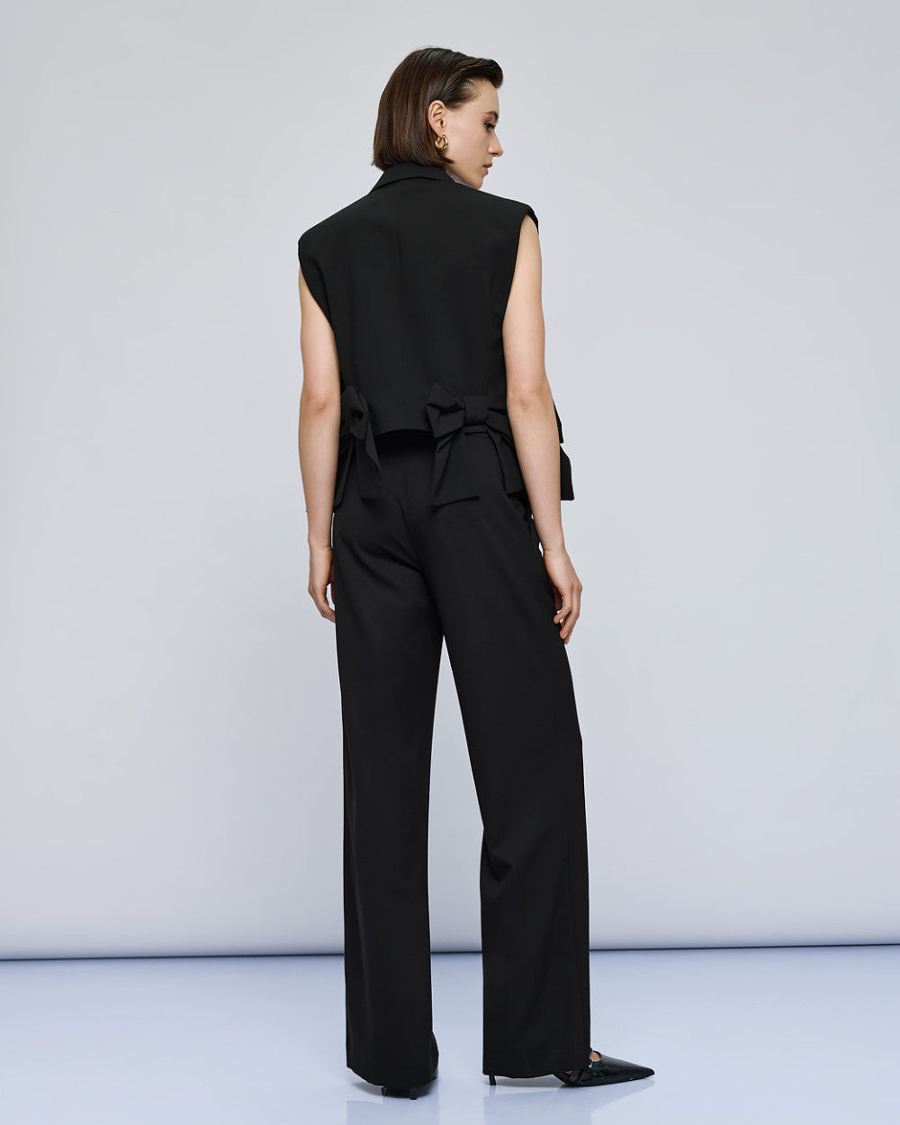 Access Fashion Black Bow-Detail Gilet With Padded Shoulders