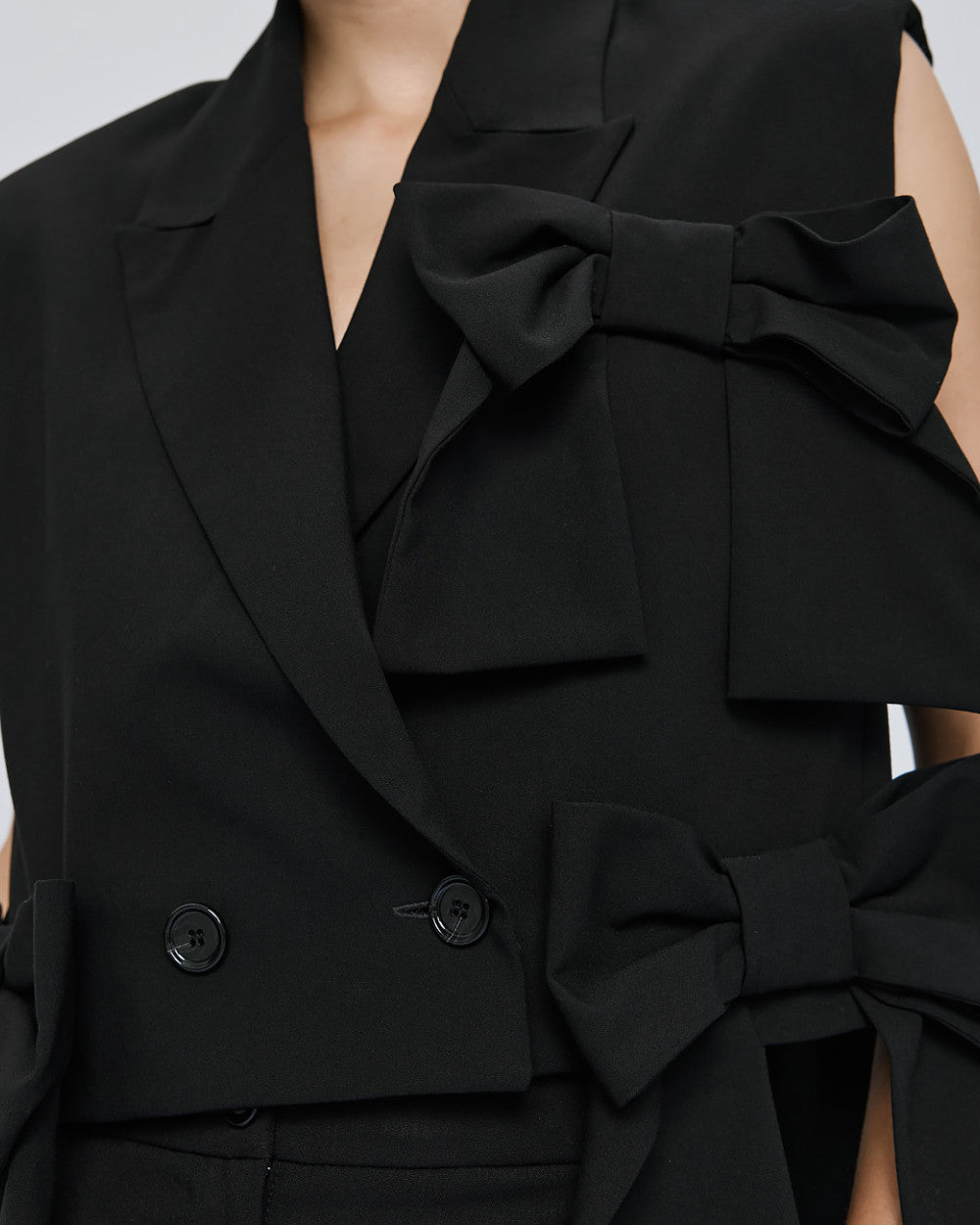 Access Fashion Black Bow-Detail Gilet With Padded Shoulders
