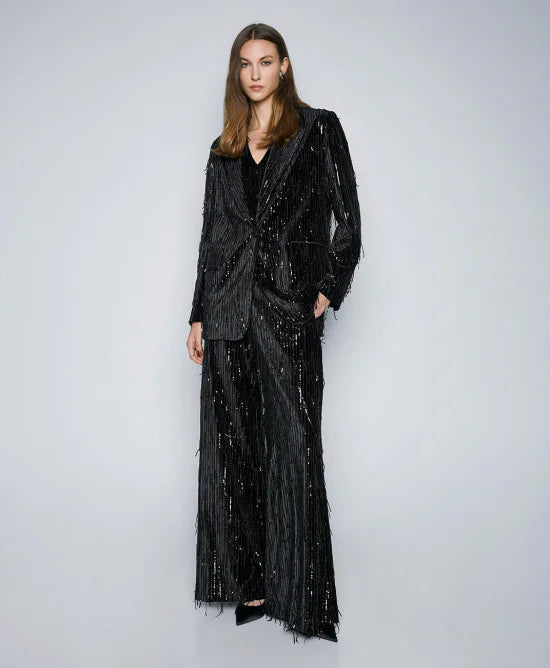 Access Fashion Velvet Blazer With Sequins