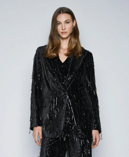 Access Fashion Velvet Blazer With Sequins