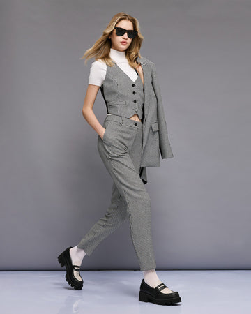 Access Fashion Black and Houndstooth Front Buttoned Vest