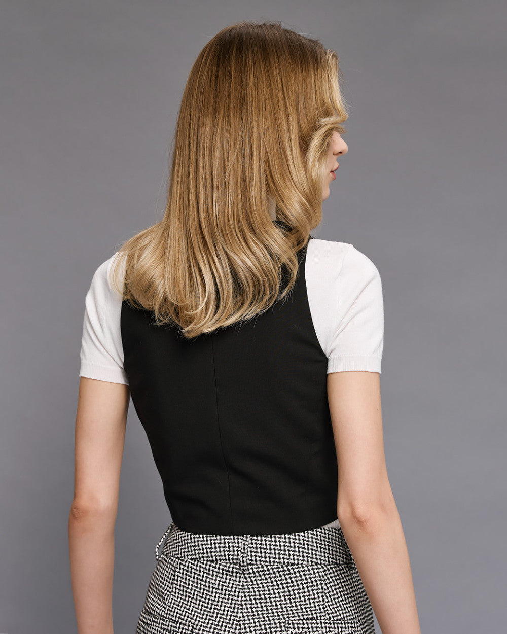 Access Fashion Black and Houndstooth Front Buttoned Vest