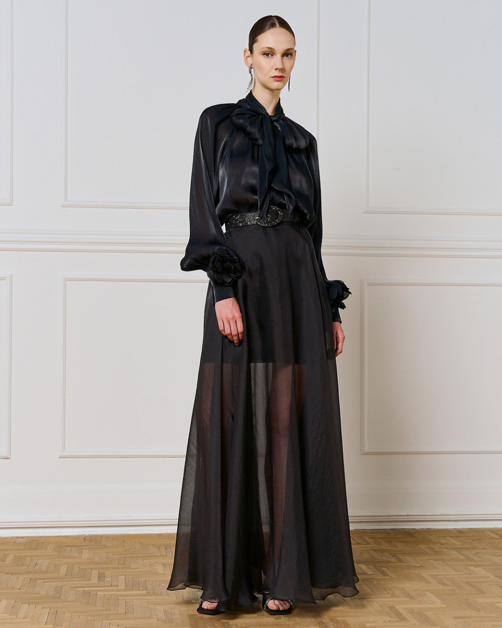 Access Fashion Shimmery Black Blouse With Flower