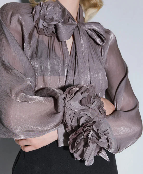 Access Shimmery Sand Blouse With Flowers