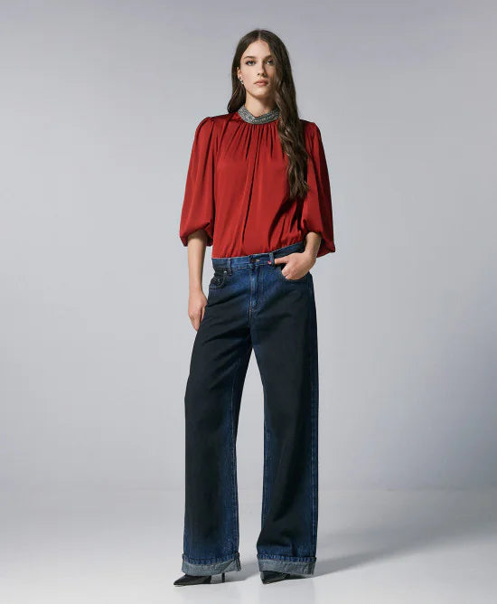 Access Fashion Red Blouse With Shimmering Rhinestones