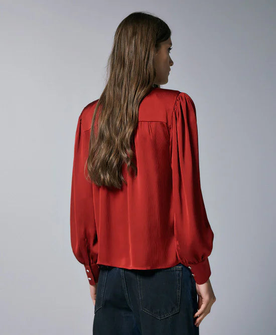 Access Fashion Red Blouse With Shimmering Rhinestones