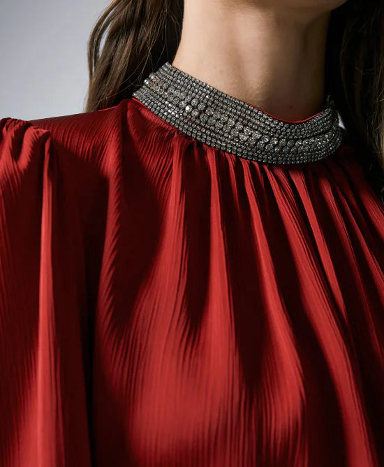Access Fashion Red Blouse With Shimmering Rhinestones