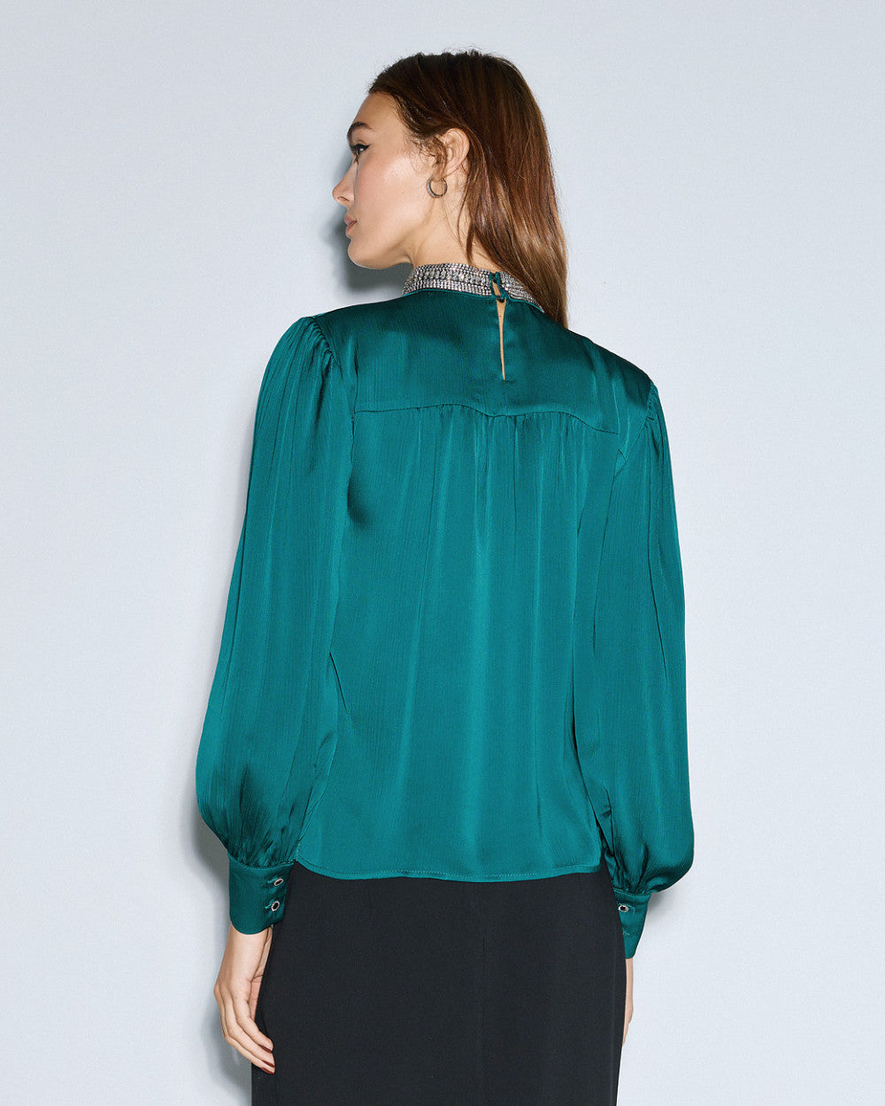 Access Fashion Shimmery Green Blouse With Rhinestones