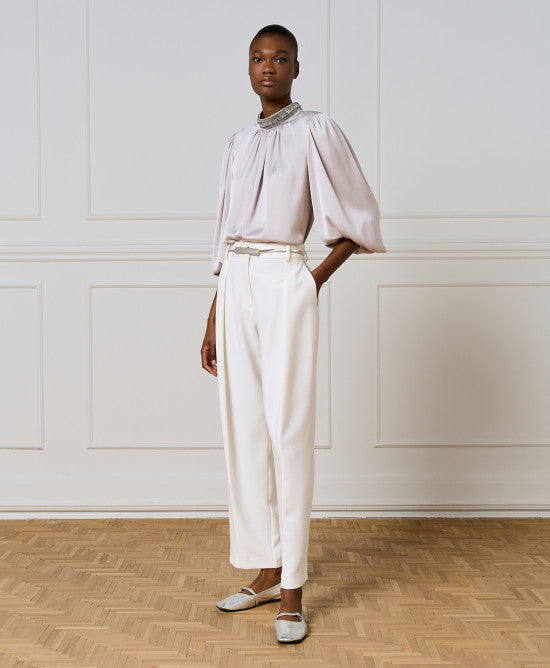 Access Fashion Silver Shimmery Blouse With Rhinestones