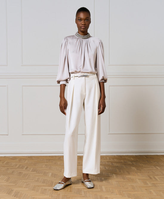 Access Fashion Silver Shimmery Blouse With Rhinestones