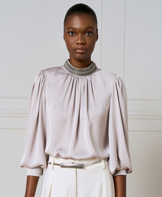 Access Fashion Silver Shimmery Blouse With Rhinestones