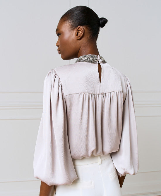 Access Fashion Silver Shimmery Blouse With Rhinestones