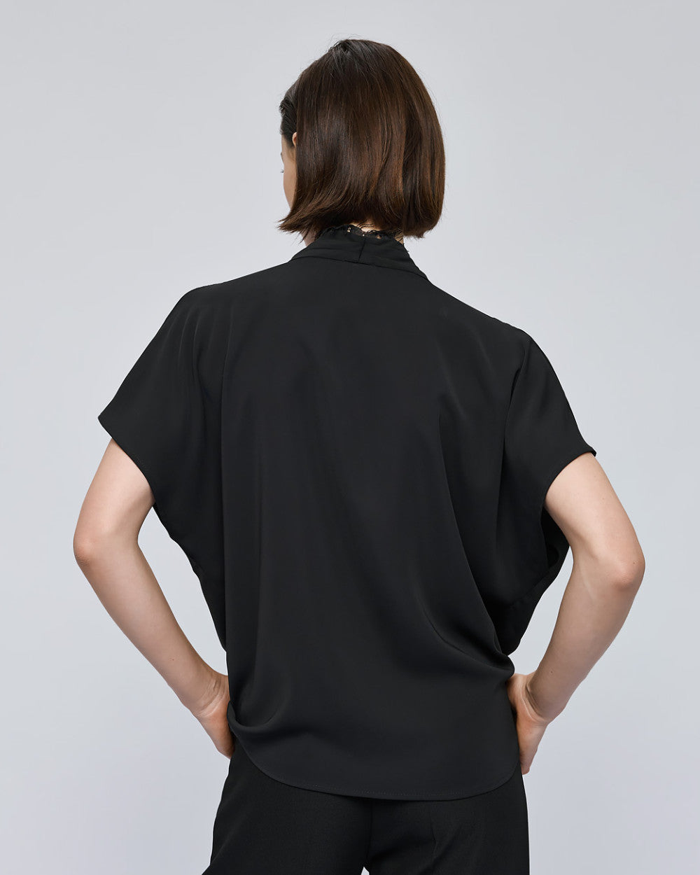 Access Fashion Wrap Black Blouse With Lace