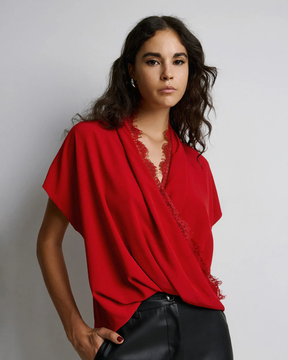Access Fashion Red Blouse With Lace