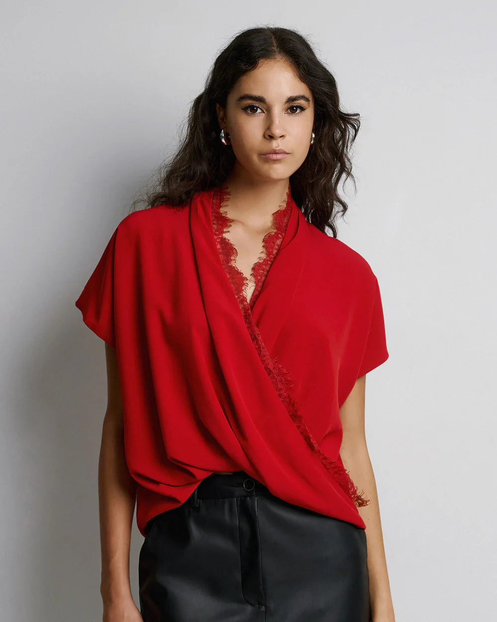Access Fashion Red Blouse With Lace