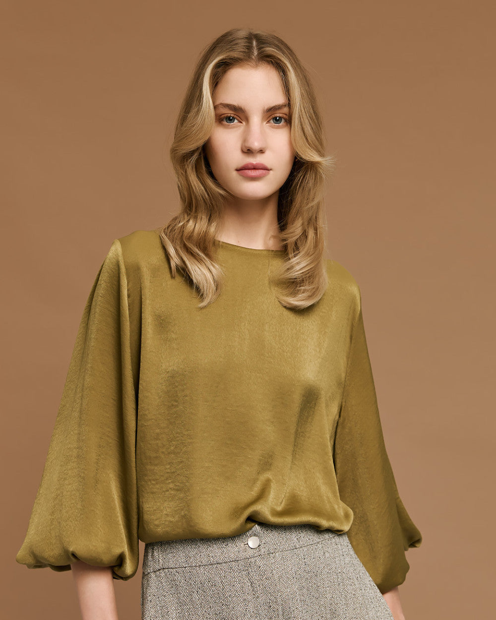 Access Fashion Satin Olive Blouse