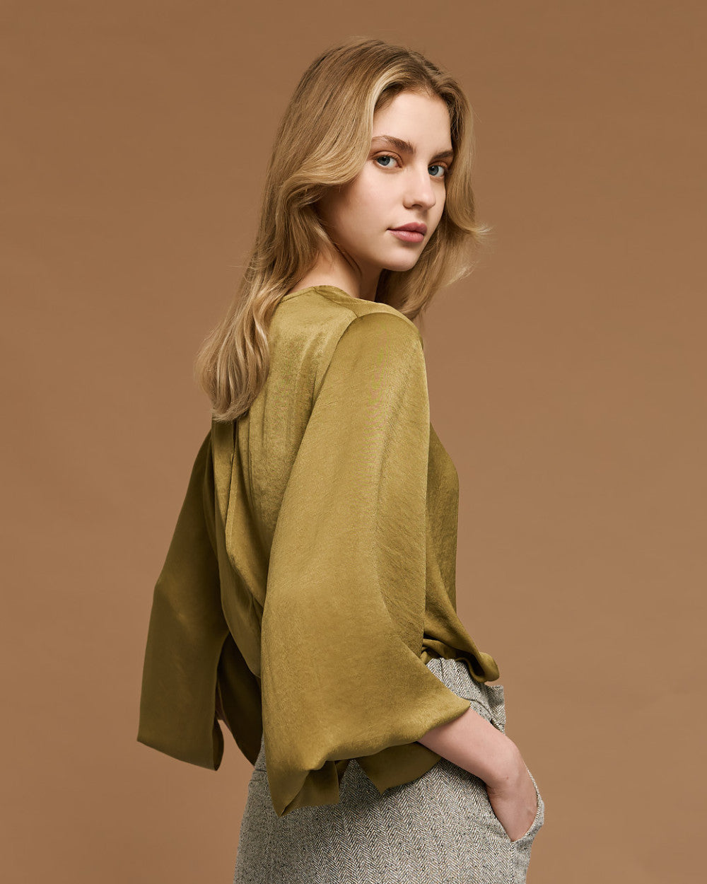 Access Fashion Satin Olive Blouse