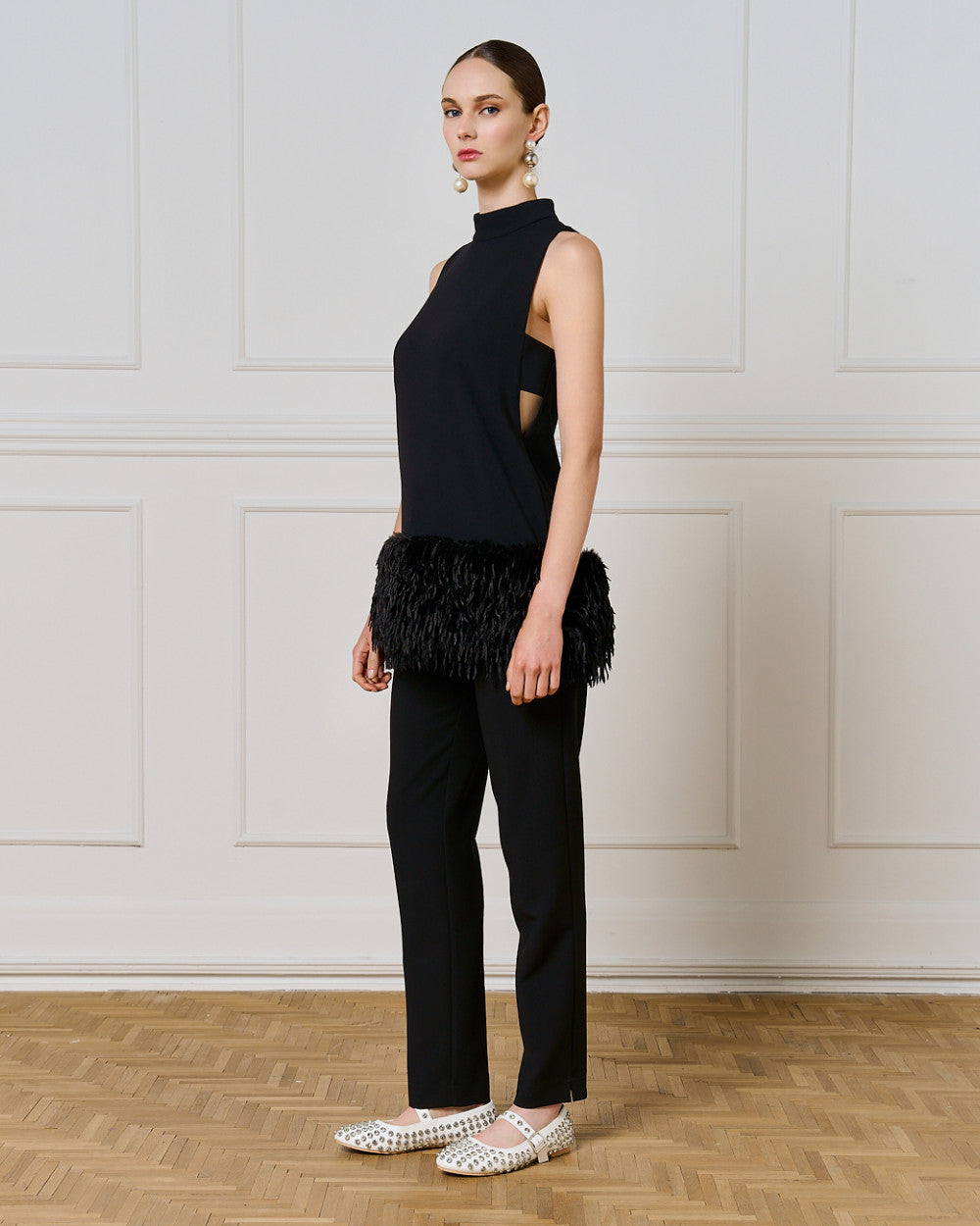 Access Fashion Black Feather Trim Blouse